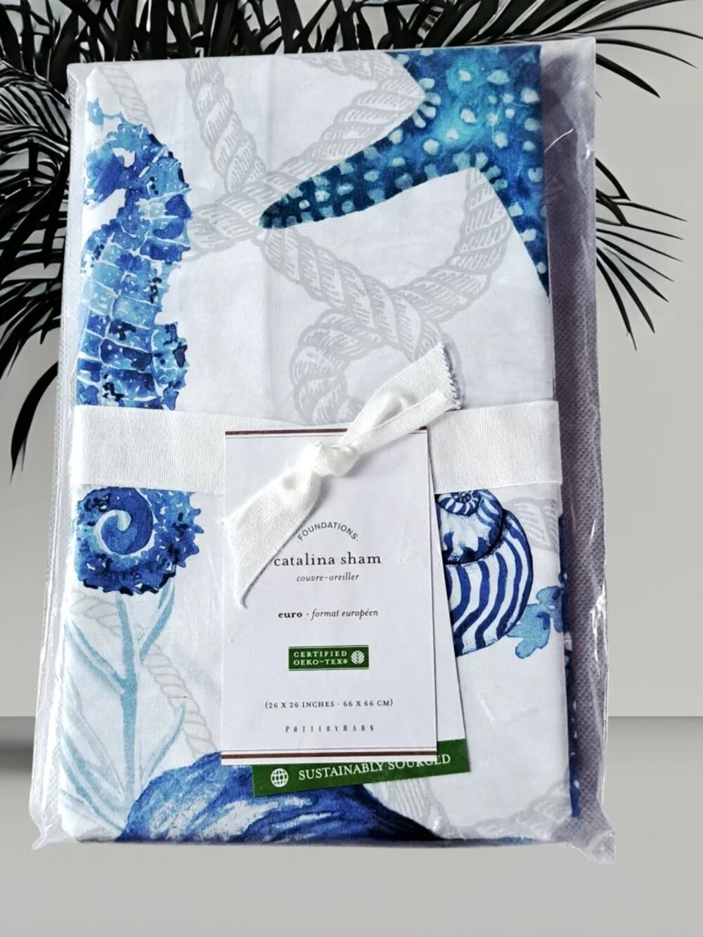 Pottery Barn (1) Catalina Coastal Cotton Euro Pillow Sham Blue Multi NWT